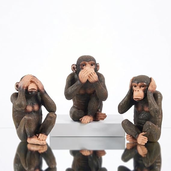 3 Wise Monkeys Statue Hear-No,See-No,Speak-No Evil Monkey Animal Sculpture Three Truths of Abstract Art Monkeys Figurine Large 7.8" Resin Modern Home Decorative Ornaments,Men Office Desk Decor