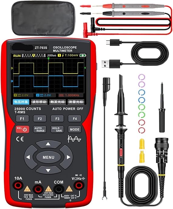 Color Screen Handheld Dual-channel Oscilloscope Multimeter 703s Auto Repair Instrument Multi-function Measurement 3-in-1(ZT-703S package1)