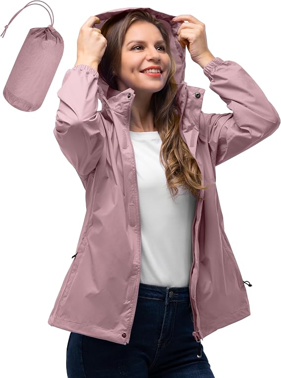 33000ft Women's Rain Jacket Waterproof Foldable with Hood Lightweight Breathable Windbreaker Cycling Jacket Sports Outdoor Jacket
