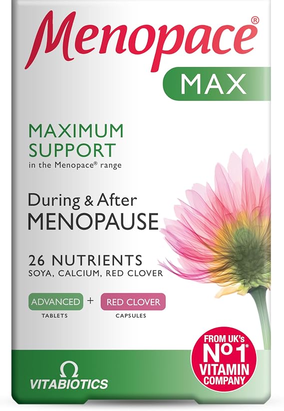 Menopace Max - Menopause & Perimenopause Maximum Support with Calcium, SOYA Isoflavones & Red Clover - UK's No.1 Menopause Supplement Brand