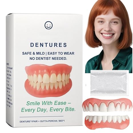 Silicone Dentures Full Mouth,False Teeth Set Full Dentures Top and Bottom,False Teeth Set,Natural Look & Soft Comfortable Fit,Adjustable Dentures,Looking Teeth,Veneers Teeth for Men and Women