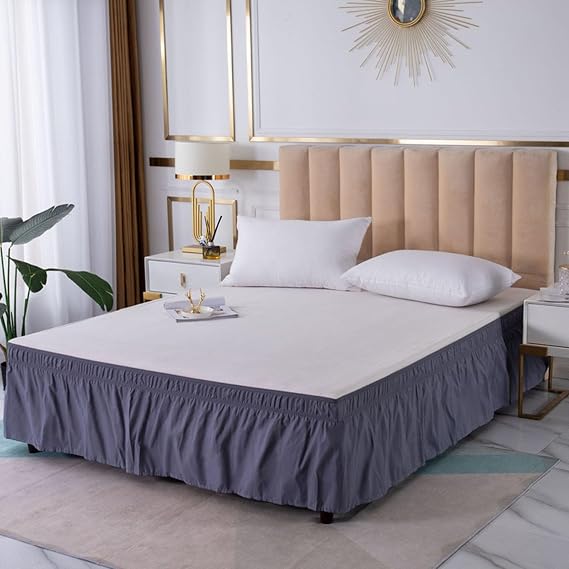 Mateju Household Elasticated Bed Skirt Ruffled,Fitted Bed Base Wrap Around Bed Valance Sheet Wrap Around Bedding Sheet Frame with Drop 38cm Ruffle Bedskirts for Hotel Home (Blue,120 * 200+38cm)