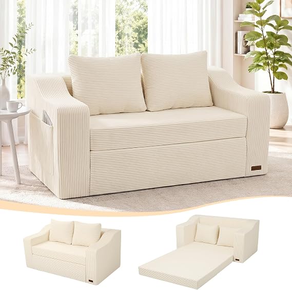 MeMoreCool Convertible Sofa Bed, Folding Boneless Floor Couch, Beige