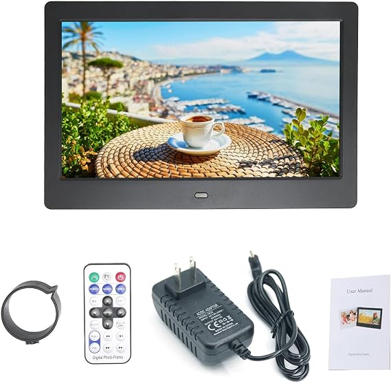 10.1 Inch Digital Photo Frame Desktop Electronic Album IPS Display Photo/Video/Music/Hour/Calendar Functions Remote Control with Back Stand