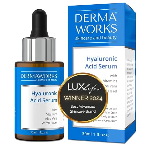 HA Hyaluronic Serum Face Care with Vitamin C Aloe Vera & Witch Hazel - Hyaluronic Acid Moisturising Serum for Face & Microneedling - Pores Reducing Radiant Skin Skin Care by DERMAWORKS