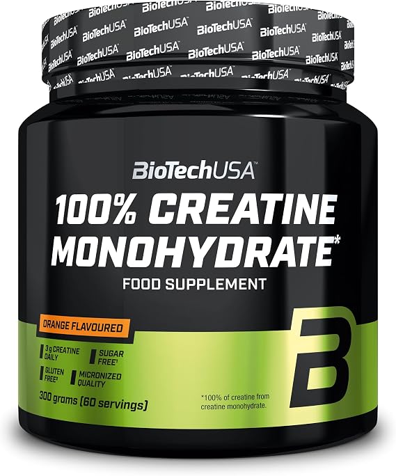 BioTechUSA 100% Creatine Monohydrate | Pharmaceutical-Grade Creatine | Micronized | Vegan | Glutenfree, 300 g, Orange