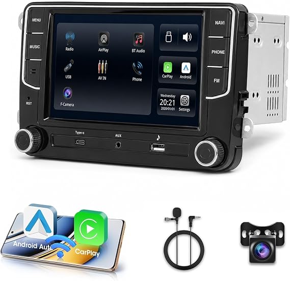 Wireless CarPlay Android Auto Car Stereo for VW, 7" Double Din Radio