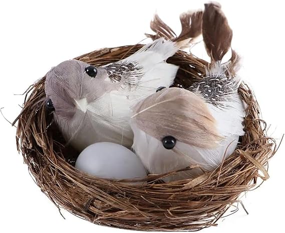 1Set Simulation Bird Nest with Bird and Eggs Decor,Fake Foam Feather Birds,Artificial Birds,for DIY Craft Tree Decoration Home Decor Outdoor Statues