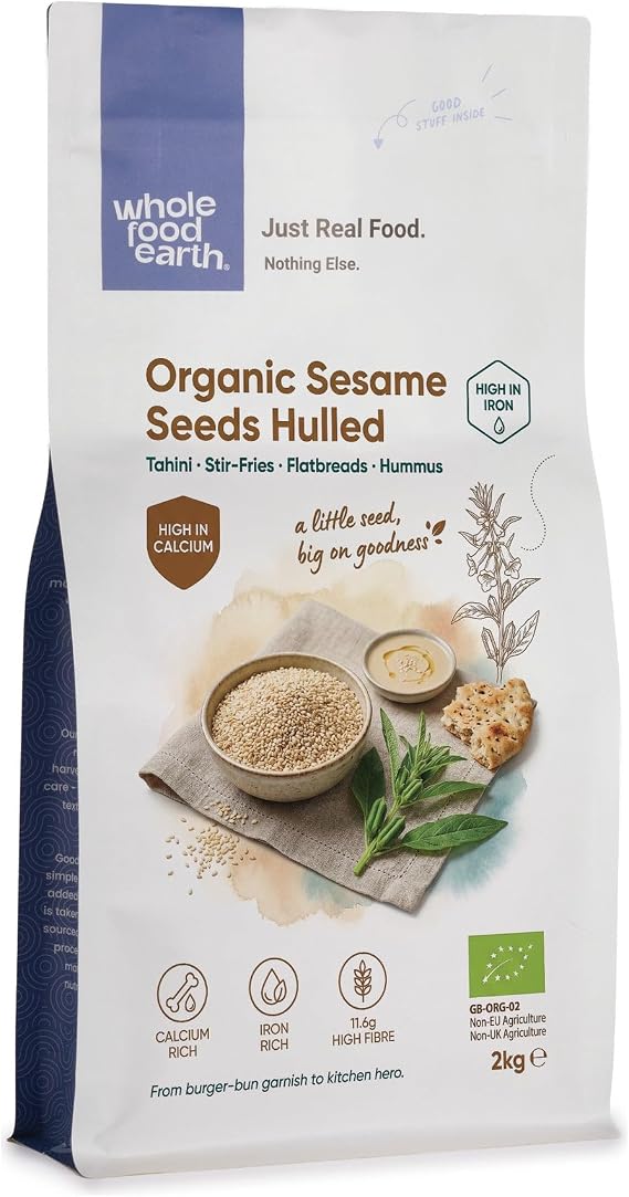 Wholefood Earth Organic Sesame Seeds Hulled 2kg Raw | GMO Free | Vegan | Certified Organic