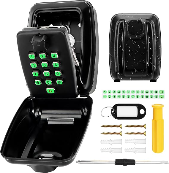 Key Safe Wall Mounted,Key Lock Box Outdoor with Illuminated Keypad Stickers