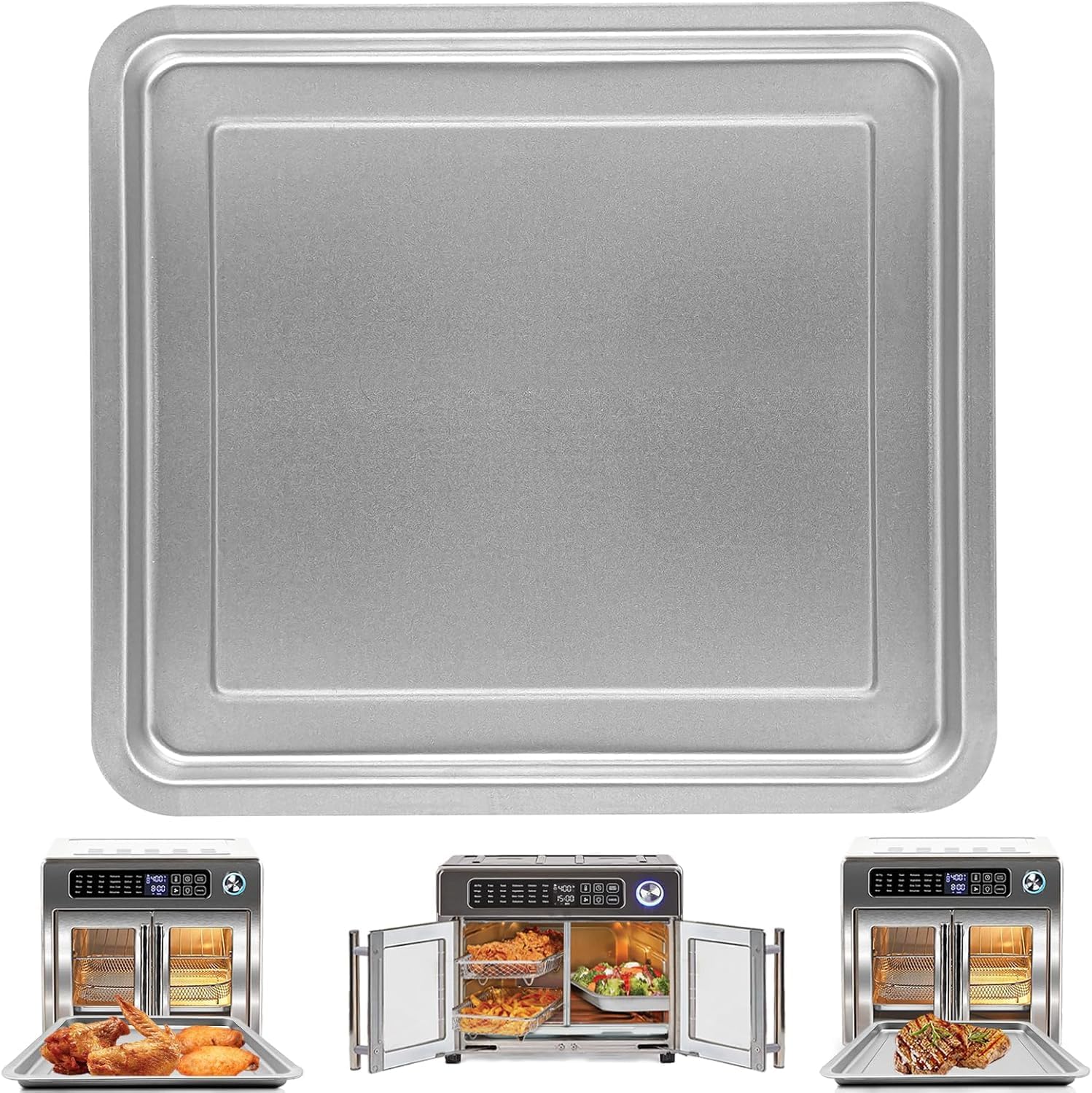 ZuKaYeHome Air Fryer Replacement Parts for Emeril Lagasse 26 QT Extra Large Air Fryer, 12.2''×11.2'' Stainless Steel Air Fryer Tray Grill Pan Accessories Grill Plate Crisper Plate Rack