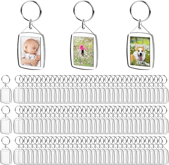 Blank Photo Insert Keychains (100 Pack), Translucent Clear Acrylic Key Rings for Double-Sided Photos, Small Picture Frames Keychains for Family, Friends, Gifts & Craft - OD: 5.4x3.5cm (ID: 3.5x2.5 cm)