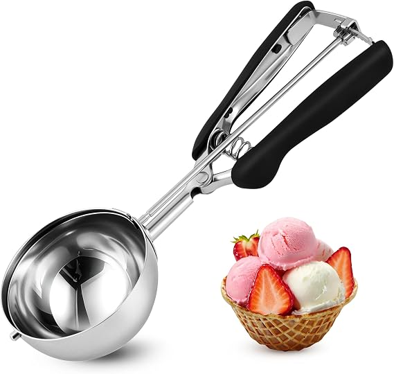 TJ POP Large Ice Cream Scoop 8cm – Stainless Steel Cookie Scoop with Easy Trigger Release, Good Grip for Ice Cream, Melon Balls, Meatballs and Mashed Potato