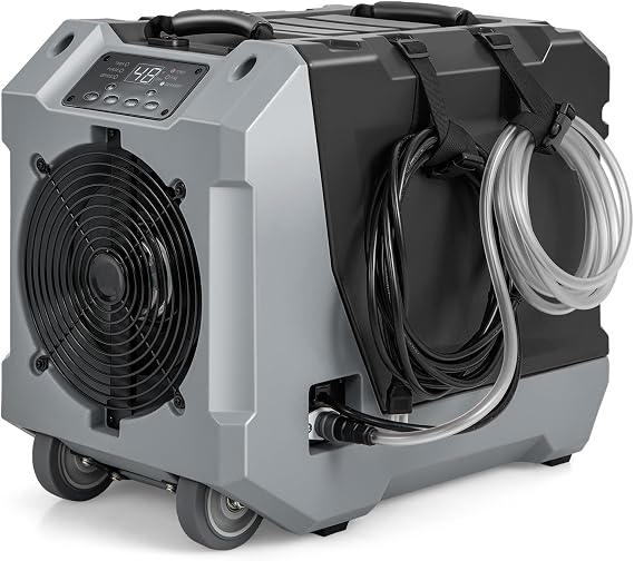 FANTASK 85 L/Day Dehumidifier Construction Dryer with Pump & Drain Hose Industrial Drying Device with 24H Timer & 2 Rubber Wheels & Handle for Basement Warehouse Construction Site Black 34D x 57W x 47H cm