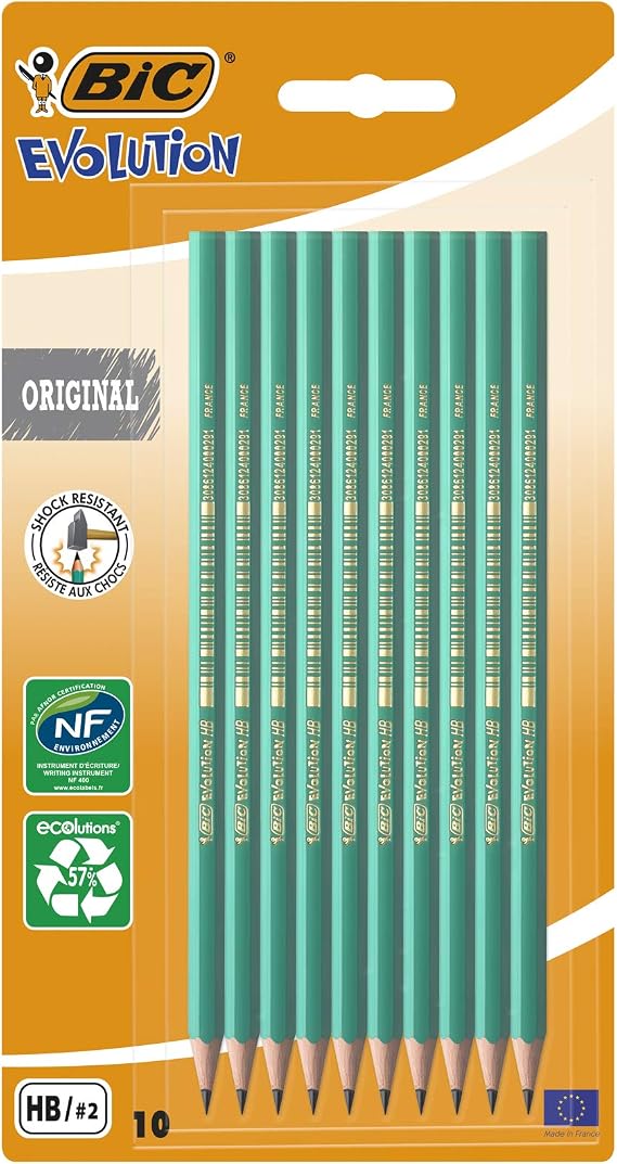 BIC Evolution Kurşun Kalem, 10'lu Blister, Kıymık Oluşturmaz, Çiğnemeye Karşı Dayanıklı, Kolay Açılır
