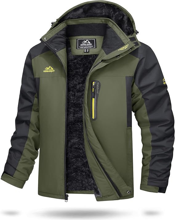 TACVASEN Men's Waterproof Hiking Fleece Jacket Warm Outdoor Skiing Ice Skating Hoodie