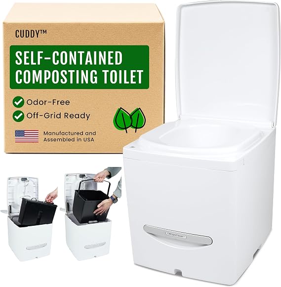 Cuddy Composting Toilet – Odorless, Waterless & Self-Contained. Perfect for Vans, Boats, RVs, Cabins & Off-Grid Living. 3.9 Gal Capacity, Easy to Empty, No Chemicals, 12V Fan, Internal Carbon Filter
