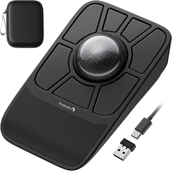 ProtoArc EM06 Ergonomic Trackball Mouse, Tri-Mode Wired/2.4GHz/Bluetooth