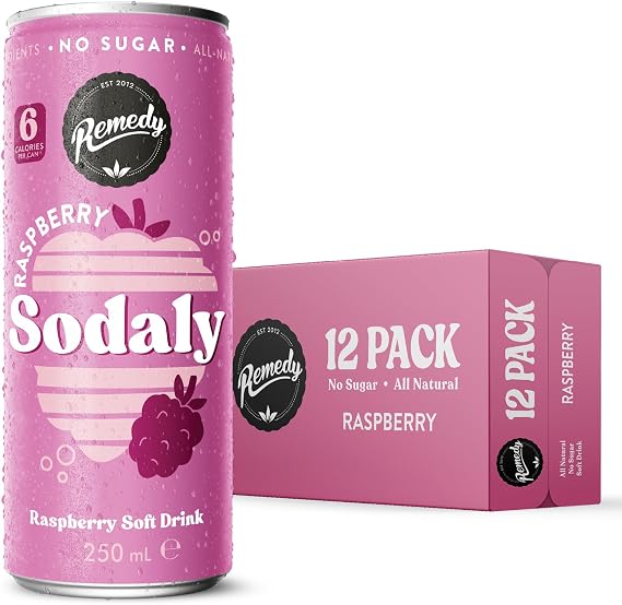 Remedy Sodaly Raspberry Soft Drink with Prebiotic ACV, 12 x 250ml Cans