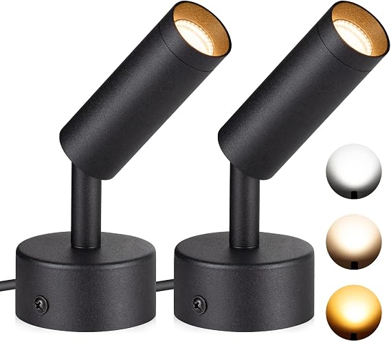 2 Pack LED Spot Lights Indoor 3000K/4000K/5000K Adjustable Up Lights 3W Dimmable Floor Spotlight Lamp for Plants Decor 220V Uplighting Indoor for Pictures Artwork Wall Accent Lighting [Energy Class E]