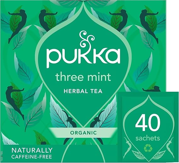 Pukka Herbs Three Mint Herbal Tea, 40 Teabags, Caffeine Free, For Digestion