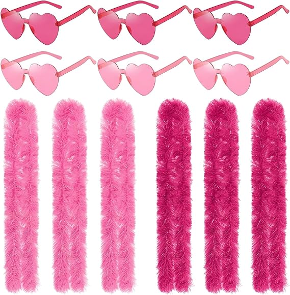 12PcsFeather Boas Multipack,Pink Feather Boa Set, Heart-Shaped