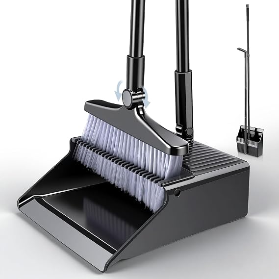 Broom and Dustpan Set,Long Handle Dustpan and Brush Set,Vertical Sweeping Broom Set,180 Degree Rotating Sweeper Brush,Household Dustpan with Comb Teeth for Home