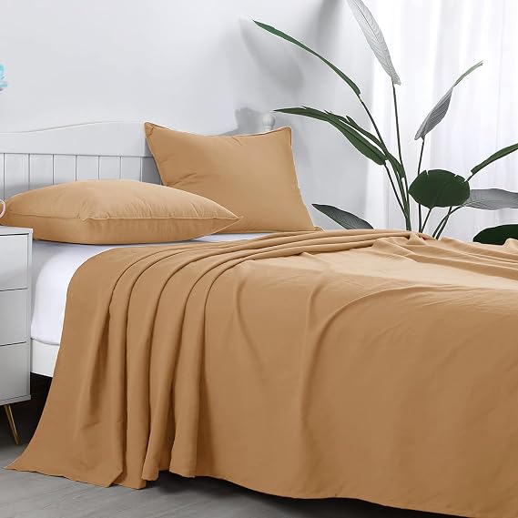 Flat Sheets Double 100% Egyptian Cotton 300 TC- Breathable and Fade Resistant - Non Iron Hotel Quality Flat Bed Sheet (230 x 255cm, Beige)