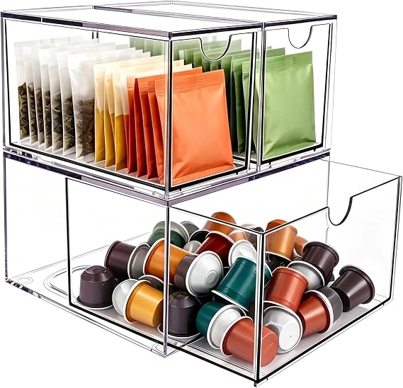 3 Pack Stackable Clear Acrylic Storage Drawers Plastic Organizer Containers