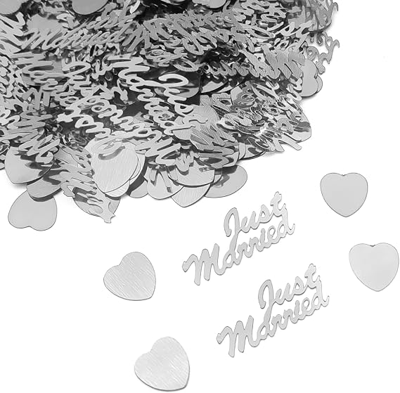 CHEERYMAGIC Wedding Confetti,15g Just Married Confetti Throwing Dinner Table Confetti Scatter Wedding Table Decoration for Bridal Showers Engagement Party Decor A4-JHXZ (Silver)