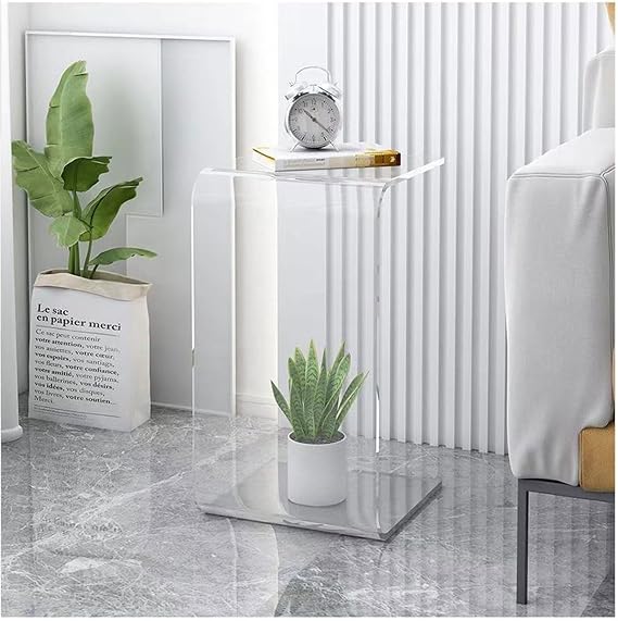 Clear Acrylic Side Table - C-Shape Space-Saving Design for Living Room, Bedroom, and Sofa Use