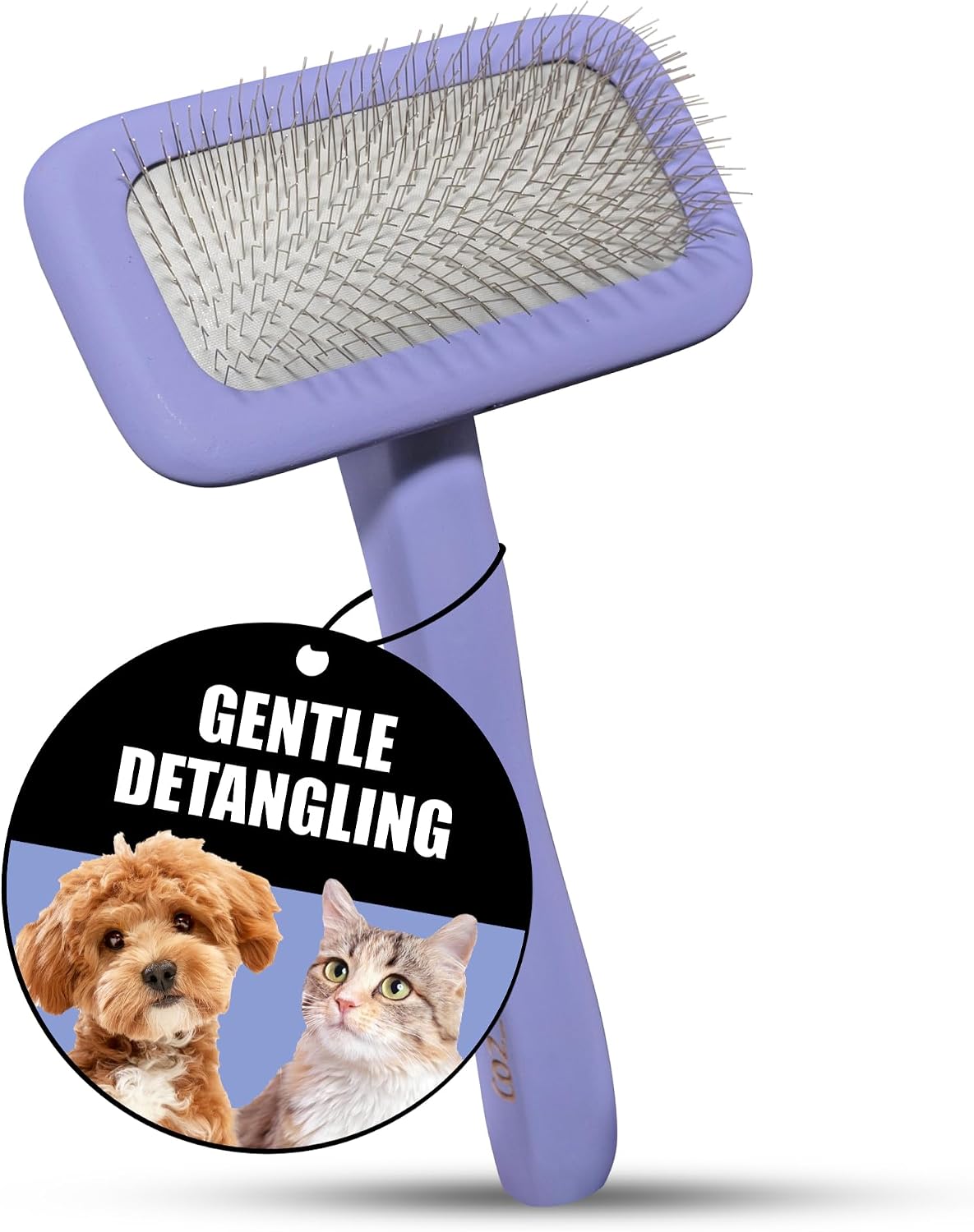 Tauro Pro Line Dog & Cat Slicker Brush for Shedding, Long & Short Hair - Soft Grooming Brush with Ergonomic, Beechwood Handle, Flexible Cushion for Smooth Coat, Rectangular, Size M, 9x17 cm.