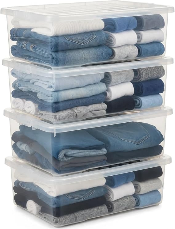 32L Under Bed Storage Box with Lid – Large Plastic Storage Box for Clothes, Bedding & Toys | Stackable Underbed Storage Boxes with Lids for Home Storage and Organization