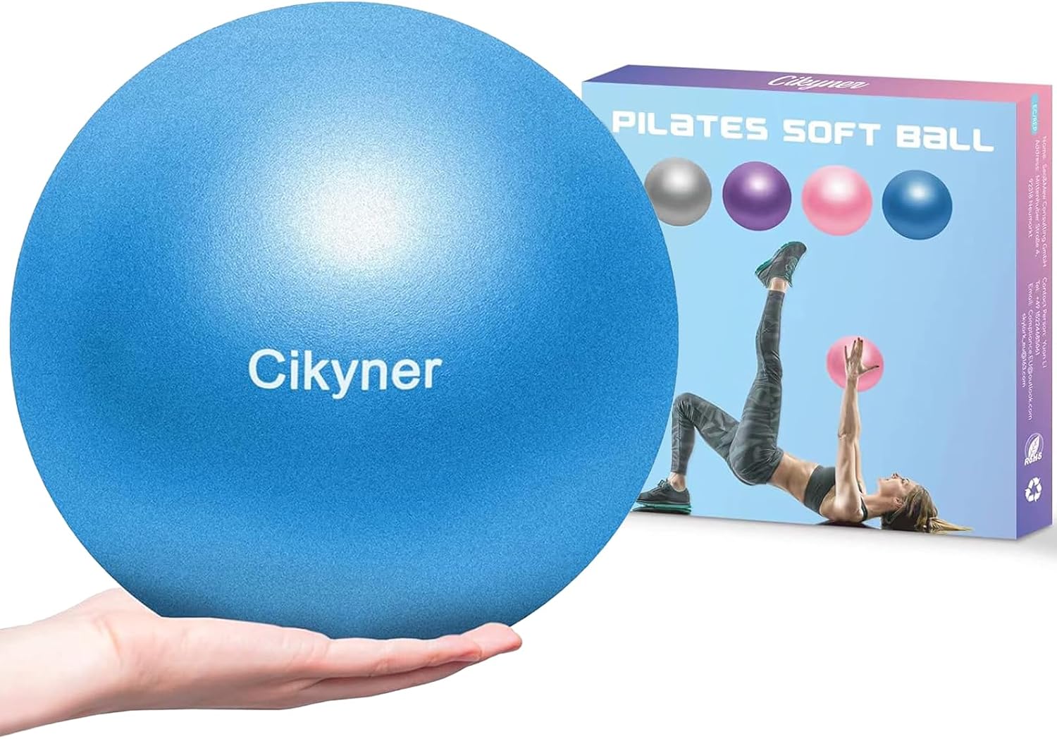 Cikyner Soft Pilates Ball, 23-25 cm Small Exercise Ball with Inflatable Straw, for Pilates, Yoga, Full Body Training, Improving Balance at Home in the Gym and in the Office