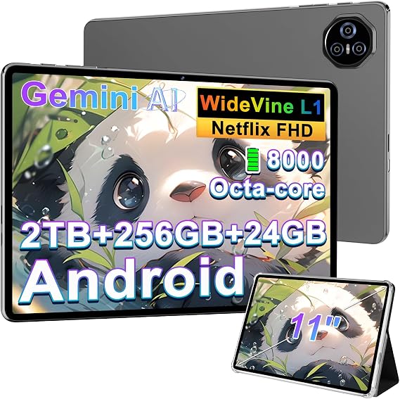 Tablet Android Octa Core 24GB RAM + 256GB ROM (1TB TF) tablets 11 Inch | 5G + 2.4G WiFi | GPS| FHD | 8000mAh | Bluetooth 5.0 | 8MP + 5MP | Type C, Facial Recognition-Dark Gray