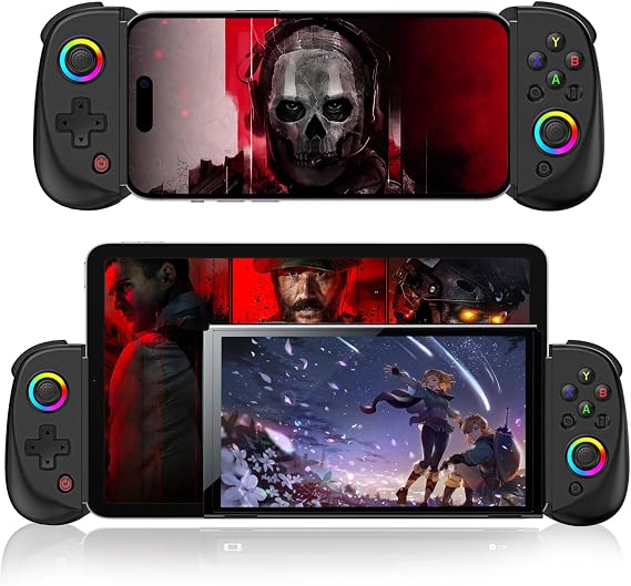 arVin Mobile Game Controller for iPad/Tablet [With 5-10inch] Wireless Gamepad for iOS/Android, with Hall Effect Joystick RGB/Turbo Support Streaming/Cloud Gaming