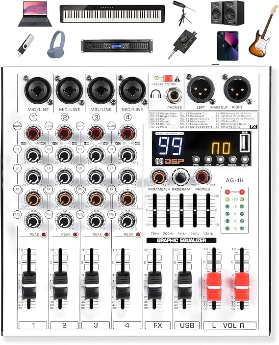 4 Channel DJ Mixer, Audio Mixer