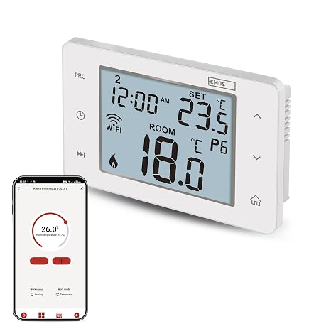 EMOS GoSmart - Smart Home Room Thermostat with App - WiFi - IP Thermostat for Heating and Cooling Systems - Energy Saving - Tuya Google Assistant and Alexa Compatible - White