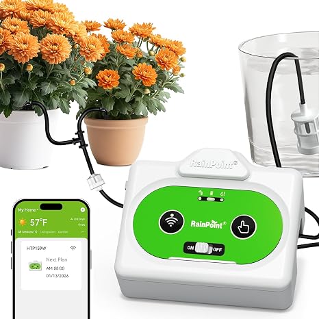 RAINPOINT Automatic Watering System WiFi, APP Remote Control, Indoor Self Watering System for Balcony, Vacation Plant Watering with Cycle & Soak, Drip Irrigation Set for 15 Plants