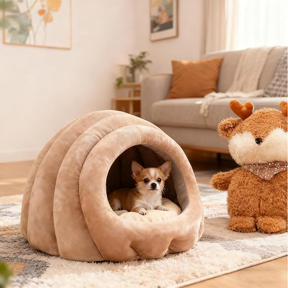 Cat Cave Bed Igloo, Semi-closed Cat Dog House Soft Puppy Pet Bed with Washable Removable Cushion, Warm Medium Small Kitten Puppy Hooded Kennel Hideaway (Pink,XL-50x50x40cm)