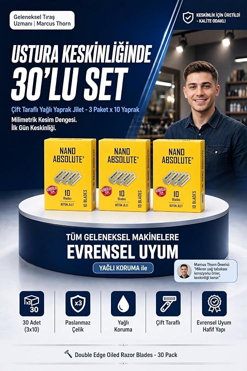 Transformacion 30lu Çift Taraflı Yağlı Yaprak Tıraş Jileti Seti 3x10 Yaprak Ustura Bıçağı 723590