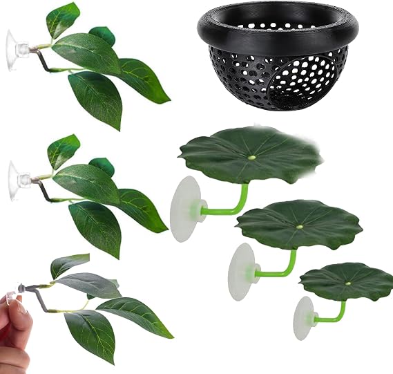 7 Pcs Betta Fish Tank Accessories, Leaf Hammock with Suction Cups Set