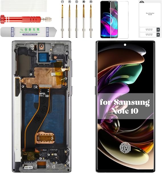 Samsung Note 10用OLED スクリーン交換 4g Galaxy Note 10 5g LCD デジタイザー タッチスクリーン ディスプレイ Samsung Note 10 SM-N970F フレーム付き SM-N971U 指紋機能付き ブラック