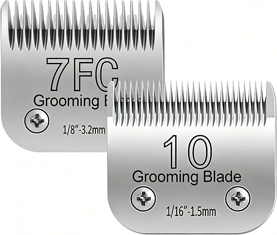 10# 1.5mm and 7FC 3.2mm Clipper Blades, Pet Grooming Clipper Replacement Blades, Compatible with andis/wahl/Oster Dog Clippers, Detachable, Steel, Pack of 2