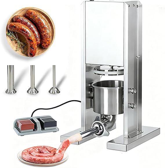 Electric Sausage Stuffer Machine, Foot Pedal Control Meat Stuffer with 3 Stuffing Tubes, Stainless Steel Vertical Sausage Maker
