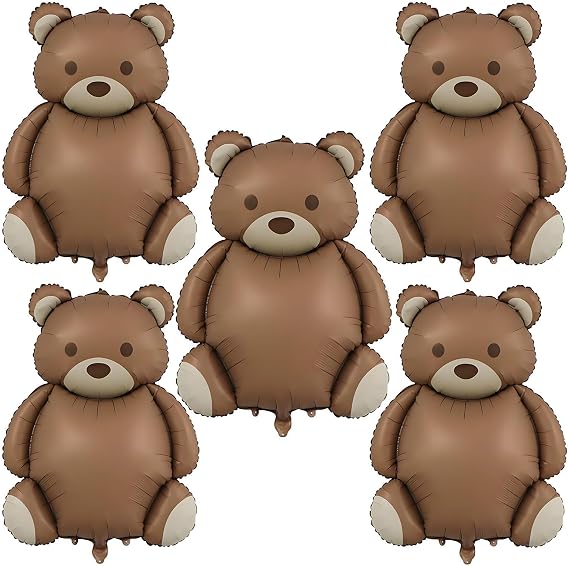 5 Pcs Matte Bear Foil Teddy Bear Balloons, Teddy Bears Picnic Party Supplies Animal Brown Balloons, Balloon Animal for Shower & Birthday Decor, Used by Individuals Aged 15 and Above