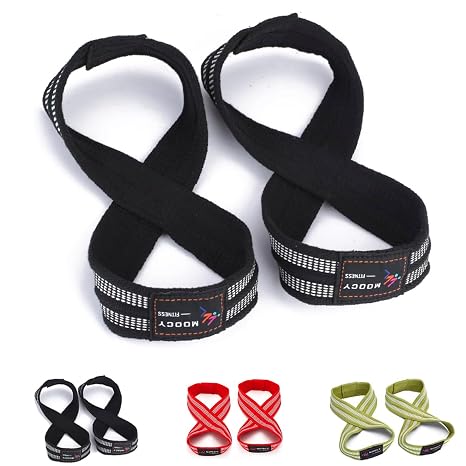 Figure 8 Straps for Deadlift, Weight Lifting, Shrugs, and Weightlifting. Heavy Duty Cotton, Wrist Straps for Men, Women, Weight Lifting, Deadlifts - Deadlifting Straps (Black, Medium:)