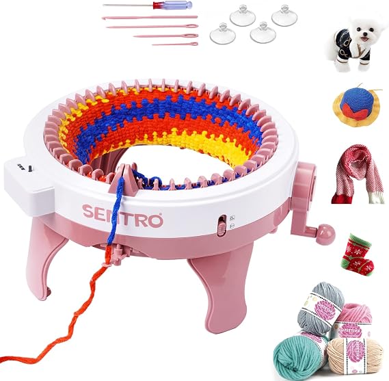48 Needle Circular Knitting Machine for Adults & Children - DIY Looming Machine for Knitting Scarves, Hats, Socks & Gloves (Pink)