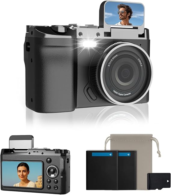 4K Digital Camera, 64MP Compact Camera with Dual Screen & 16X Zoom, Retro Vlogging Camera for YouTube, Easy Pocket Camera for Photography, Beginners & Teenagers (Includes 32GB SD Card)