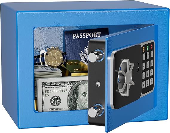 Safe 6.8L, Digital Small Home Safe, Mini Safes for Money, Blue